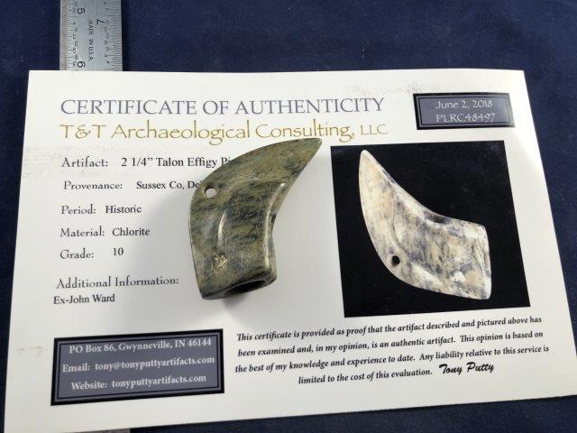 TALON EFFIGY PIPE        WITH COA (1 of 3)