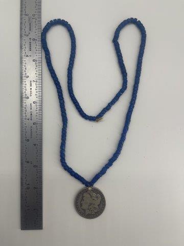 TRADE BEAD NECKLACE WITH MORGAN SILVER DOLLAR (1 of 4)