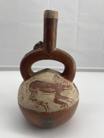 MOCHE STIRRUP PAINTED RUNNING DEER      INDIAN ARTIFACT (1 of 6)