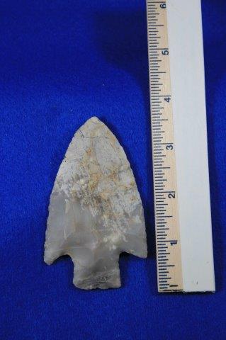 HARDIN INDIAN ARTIFACT ARROWHEAD: THIS BEAUTIFUL NATIVE AMERICAN INDIAN ARTIFACT IS 3&3/4 INCHES LONG. THIS IS OUT OF THE KENT WESTBROOK COLLECTION. IT IS FROM CLARK COUNTY ARKANSAS. ALL ITEMS HAVE BEEN LOOKED AT BY SAM JOHNSON, ALL A