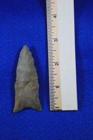DALTON INDIAN ARTIFACT ARROWHEAD: THIS BEAUTIFUL NATIVE AMERICAN INDIAN ARTIFACT IS 2&7/8 INCHES LONG. THIS IS OUT OF THE BARTH GRAYSON COLLECTION. IT IS FROM OBION COUNTY TENNESSEE. ALL ITEMS HAVE BEEN LOOKED AT BY SAM JOHNSON, ALL A
