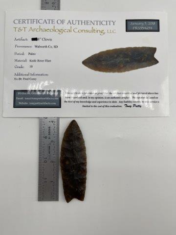 CLOVIS WITH COA    INDIAN ARTIFACT ARROWHEAD (1 of 6)