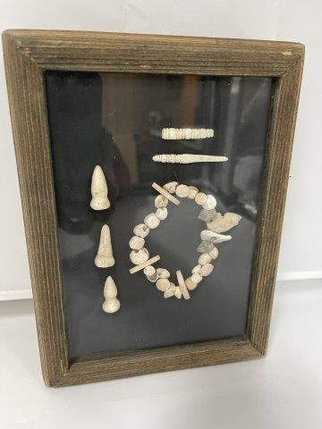 FRAME OF BEADS AND EAR PLUGS  INDIAN ARTIFACT ARROWHEAD (1 of 1)