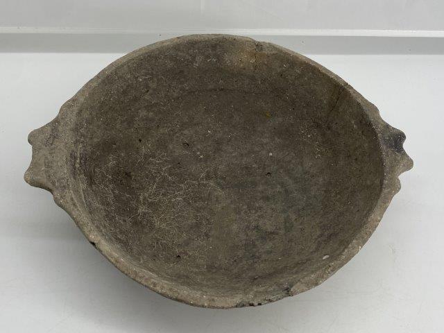 Mississippian Bowl: This Mississippian bowl with rim tabs is from the late Dub Lyerly collection and appears solid with one rim chip. It is 3 inches tall by 11&1/2 inches wide. All items have been examined by Sam Johnson