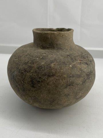 Mississippian Short Neck Jar: This Mississippian Short Neck Jar is from the late Dub Lyerly collection. It appears to be perfect with normal use wear. It is 6 inches tall by 6 inches wide. All items have been examined by Sam Johns