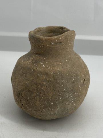 Miniature Mississippian Jar: This Miniature Mississippian Jar is from the late Dub Lyerly collection. It has a minor pressure crack that is stable. It is 4 inches tall by 3&1/4 inches wide. All items have been examined by Sam Joh