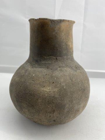 Mississippian Bottle: This Mississippian Bottle is from the Bob Bankston Collection. The neck has been glued and it has normal use wear. It is 9 inches tall by 7 & 1/2 inches wide. All items have been examined by Sam Johns