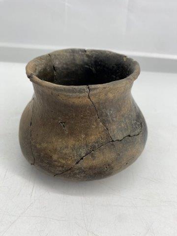 Small Prehistoric Olla: This Small Prehistoric Olla is from the Brian Ashcraft Collection. It is broken and glued. It is 3&3/4 inches tall by 4&1/2 inches wide. All items have been examined by Sam Johnson and are authentic i