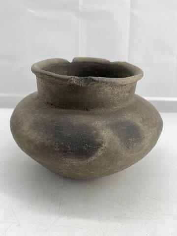 Mississippian Shouldered Jar: This Mississippian Shouldered Jar is from the Judge Joe H. Walker Collection. It Has rim chips and is a nice example. It is 5&1/2 inches tall by 7&1/2 inches wide. All items have been examined by Sam 