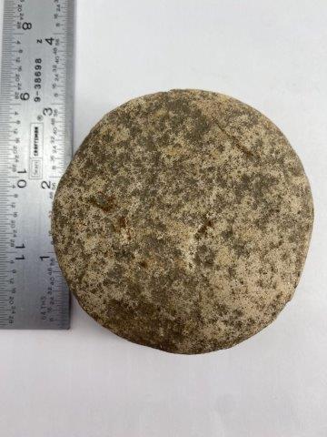 Discoidal: This Discoidal is from the CTC Collection. It has some polish and one chip. It is 3 & 1/4 inches wide. All items have been examined by Sam Johnson and are authentic in his opinion & he will paper any 
