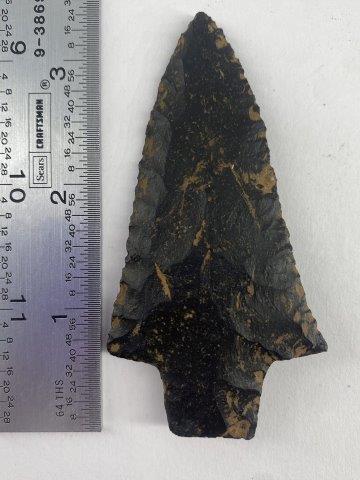 Adena Indian Artifact Arrowhead: This is 3&1/2 inches long. Each & every piece in this auction comes from the late Richard Lienau collection from Lebanon, Illinois. KEY WORDS: NATIVE AMERICAN INDIAN ARTIFACT ARTIFACTS ARROWHEAD ARROW