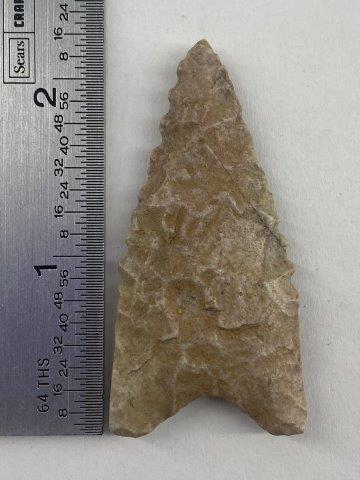 Dalton Indian Artifact Arrowhead: This is 2&1/4 inches long. Each & every piece in this auction comes from the late Richard Lienau collection from Lebanon, Illinois. KEY WORDS: NATIVE AMERICAN INDIAN ARTIFACT ARTIFACTS ARROWHEAD ARROW