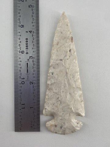 Dovetail Indian Artifact Arrowhead: This is 4&7/8 inches long. Each & every piece in this auction comes from the late Richard Lienau collection from Lebanon, Illinois. KEY WORDS: NATIVE AMERICAN INDIAN ARTIFACT ARTIFACTS ARROWHEAD ARROW