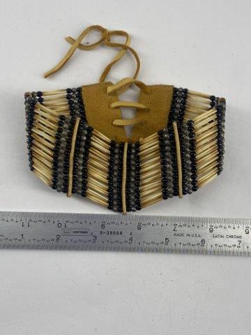 Beaded Choker Indian Artifact Arrowhead: This is @12 inches long. Each & every piece in this auction comes from the late Richard Lienau collection from Lebanon, Illinois. KEY WORDS: NATIVE AMERICAN INDIAN ARTIFACT ARTIFACTS ARROWHEAD ARROWHE