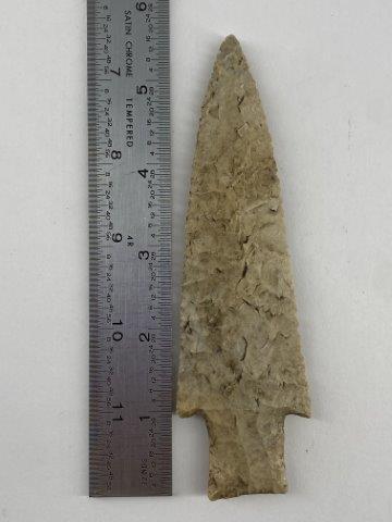 Hardin Indian Artifact Arrowhead: This is 5&3/4 inches long. Each & every piece in this auction comes from the late Richard Lienau collection from Lebanon, Illinois. KEY WORDS: NATIVE AMERICAN INDIAN ARTIFACT ARTIFACTS ARROWHEAD ARROW