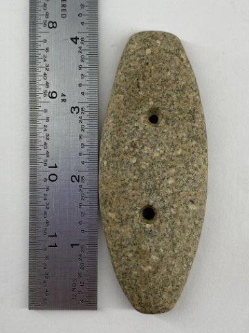 Gorget Indian Artifact Arrowhead: This is 4 inches long. Each & every piece in this auction comes from the late Richard Lienau collection from Lebanon, Illinois. KEY WORDS: NATIVE AMERICAN INDIAN ARTIFACT ARTIFACTS ARROWHEAD ARROWHEAD