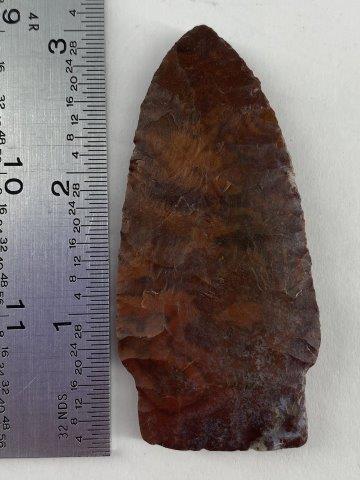 Scottsbluff Indian Artifact Arrowhead: This is 3 inches long. Each & every piece in this auction comes from the late Richard Lienau collection from Lebanon, Illinois. KEY WORDS: NATIVE AMERICAN INDIAN ARTIFACT ARTIFACTS ARROWHEAD ARROWHEAD