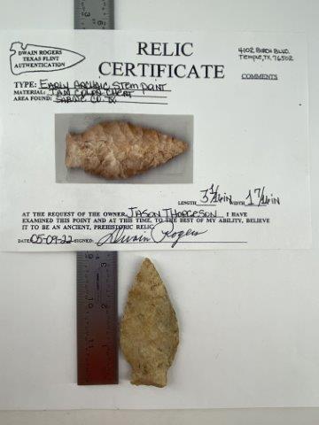 Early Archaic Stem Point         With COA (1 of 5)