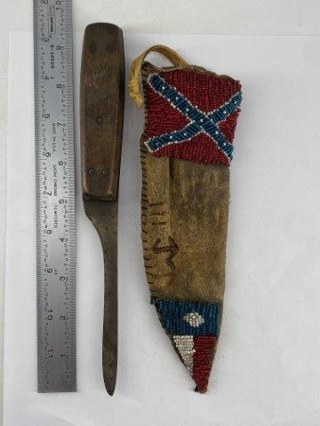Beaded Knife Sheath with Knife      Indian Artifact Arrowhead (1 of 5)