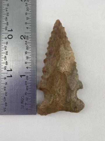 Dalton Indian Artifact Arrowhead: This is 2&3/8 inches long. Each & every piece in this auction comes from the late Richard Lienau collection from Lebanon, Illinois. KEY WORDS: NATIVE AMERICAN INDIAN ARTIFACT ARTIFACTS ARROWHEAD ARROW