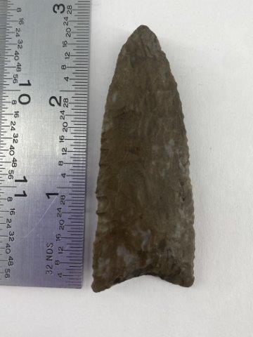 Dalton Indian Artifact Arrowhead: This is 2&3/4 inches long. Each & every piece in this auction comes from the late Richard Lienau collection from Lebanon, Illinois. KEY WORDS: NATIVE AMERICAN INDIAN ARTIFACT ARTIFACTS ARROWHEAD ARROW