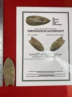 Clovis with COA: This is 3&15/16 inches long. It is from Lawrence County Tennessee. Ex- Steve Wilson Collection. It comes with an Insight Laser Artifact Certificate of Authenticity. KEY WORDS: NATIVE AMERICAN INDIAN A