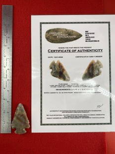 Dovetail     with COA: This is 2&5/8 inches long. It is from Clermont County Ohio. Ex- Steve Wilson Collection. It comes with an Insight Laser Artifact Certificate of Authenticity. KEY WORDS: NATIVE AMERICAN INDIAN ARTIFACT