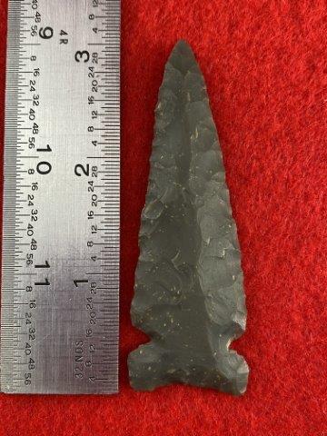 Graham Cave Indian Artifact Arrowhead: This is 3 inches long. It is from Missouri. KEY WORDS: NATIVE AMERICAN INDIAN ARTIFACT ARTIFACTS ARROWHEAD ARROWHEADS MISSISSIPPIAN QUAPAW CADDO POTTERY COINS