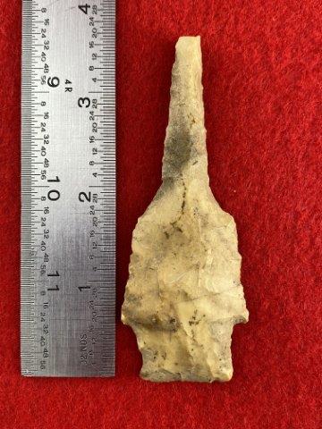 Drill Indian Artifact Arrowhead: This is 3&3/4 inches long. Has tip nick. It is from Missouri. KEY WORDS: NATIVE AMERICAN INDIAN ARTIFACT ARTIFACTS ARROWHEAD ARROWHEADS MISSISSIPPIAN QUAPAW CADDO POTTERY COINS