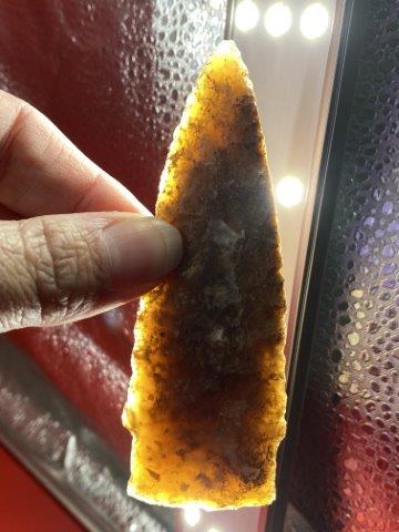 Scottsbluff Indian Artifact Arrowhead: This is 4 inches long. It is from Texas. KEY WORDS: NATIVE AMERICAN INDIAN ARTIFACT ARTIFACTS ARROWHEAD ARROWHEADS MISSISSIPPIAN QUAPAW CADDO POTTERY COINS