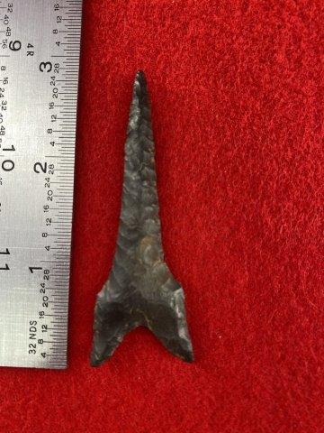 Dalton Indian Artifact Arrowhead: This is 2&3/4 inches long. Each & every piece in this auction comes from the late Richard Lienau collection from Lebanon, Illinois. KEY WORDS: NATIVE AMERICAN INDIAN ARTIFACT ARTIFACTS ARROWHEAD ARROW