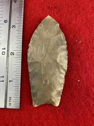 Clovis Indian Artifact Arrowhead: This is 3&1/8 inches long. Each & every piece in this auction comes from the late Richard Lienau collection from Lebanon, Illinois. KEY WORDS: NATIVE AMERICAN INDIAN ARTIFACT ARTIFACTS ARROWHEAD ARROW