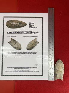 Clovis with COA: This is 3&3/8 inches long. It is from Medina County Ohio. Ex-Steve Wilson Collection. It comes with an Insight Laser Certificate of Authenticity. KEY WORDS: NATIVE AMERICAN INDIAN ARTIFACT ARTIFACTS A