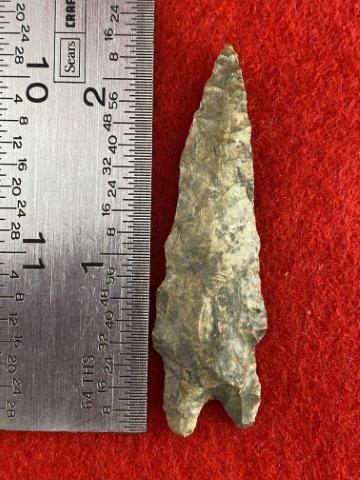 Wheeler Indian Artifact Arrowhead: This is 2&1/4 inches long. It is from Missouri. KEY WORDS: NATIVE AMERICAN INDIAN ARTIFACT ARTIFACTS ARROWHEAD ARROWHEADS MISSISSIPPIAN QUAPAW CADDO POTTERY COINS