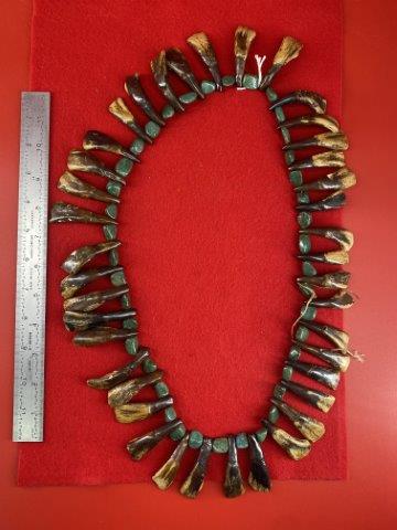 Turquoise & Buffalo Teeth Necklace Indian Artifact Arrowhead: This is @ 24 inches long. KEY WORDS: NATIVE AMERICAN INDIAN ARTIFACT ARTIFACTS ARROWHEAD ARROWHEADS MISSISSIPPIAN QUAPAW CADDO POTTERY COINS