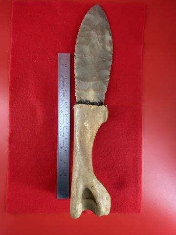 Large Bone Handle Dagger Indian Artifact Arrowhead: This is 16 inches long. It is from Tennessee. KEY WORDS: NATIVE AMERICAN INDIAN ARTIFACT ARTIFACTS ARROWHEAD ARROWHEADS MISSISSIPPIAN QUAPAW CADDO POTTERY COINS