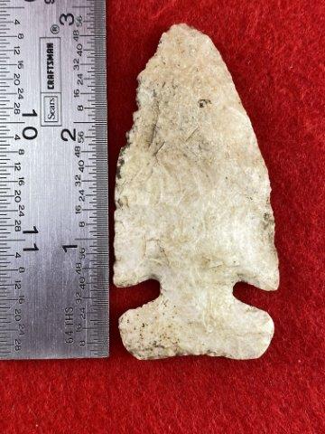 Thebes Indian Artifact Arrowhead: This is 3 inches long. It is from Missouri. KEY WORDS: NATIVE AMERICAN INDIAN ARTIFACT ARTIFACTS ARROWHEAD ARROWHEADS MISSISSIPPIAN QUAPAW CADDO POTTERY COINS
