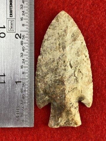 Hardin Indian Artifact Arrowhead: This is 2&1/2 inches long. It is from Missouri. KEY WORDS: NATIVE AMERICAN INDIAN ARTIFACT ARTIFACTS ARROWHEAD ARROWHEADS MISSISSIPPIAN QUAPAW CADDO POTTERY COINS