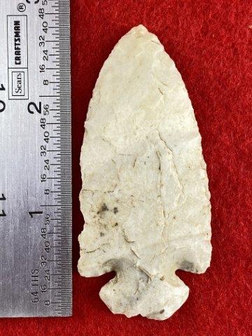 Dovetail Indian Artifact Arrowhead: This is 2&3/4 inches long. It is from Missouri. KEY WORDS: NATIVE AMERICAN INDIAN ARTIFACT ARTIFACTS ARROWHEAD ARROWHEADS MISSISSIPPIAN QUAPAW CADDO POTTERY COINS