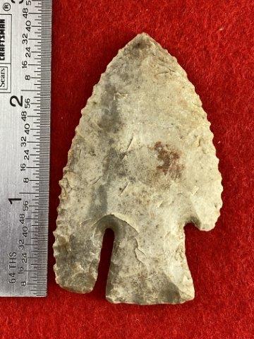 Calf Creek Indian Artifact Arrowhead: This is 2&3/4 inches long. It is from Missouri. KEY WORDS: NATIVE AMERICAN INDIAN ARTIFACT ARTIFACTS ARROWHEAD ARROWHEADS MISSISSIPPIAN QUAPAW CADDO POTTERY COINS