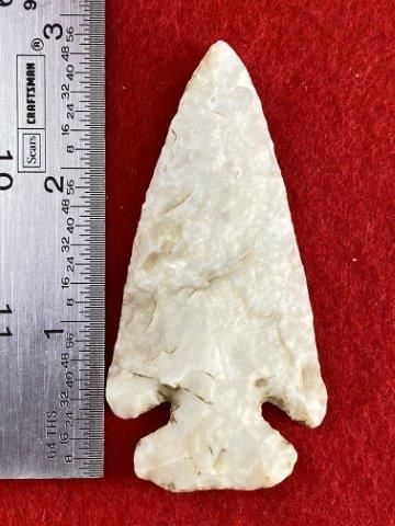 Thebes Indian Artifact Arrowhead: This is 3 inches long. It is from Missouri. KEY WORDS: NATIVE AMERICAN INDIAN ARTIFACT ARTIFACTS ARROWHEAD ARROWHEADS MISSISSIPPIAN QUAPAW CADDO POTTERY COINS