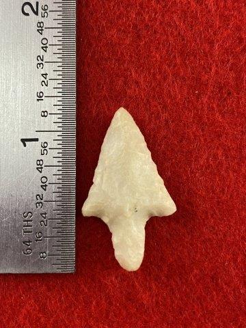 Very Nice Arrowhead from George Baker Collection: Please see ruler for the measurement. These items are from the George Baker Collection from Central Arkansas. KEY WORDS: NATIVE AMERICAN INDIAN ARTIFACT ARTIFACTS ARROWHEAD ARROWHEADS MISSISSIPPIAN QU