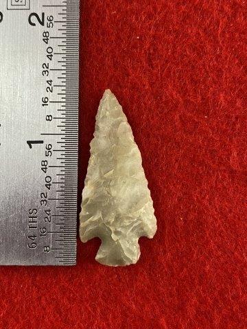 Very Nice Arrowhead from George Baker Collection: Please see ruler for the measurement. These items are from the George Baker Collection from Central Arkansas. KEY WORDS: NATIVE AMERICAN INDIAN ARTIFACT ARTIFACTS ARROWHEAD ARROWHEADS MISSISSIPPIAN QU