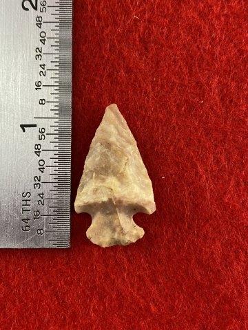 Very Nice Arrowhead from George Baker Collection: Please see ruler for the measurement. These items are from the George Baker Collection from Central Arkansas. KEY WORDS: NATIVE AMERICAN INDIAN ARTIFACT ARTIFACTS ARROWHEAD ARROWHEADS MISSISSIPPIAN QU