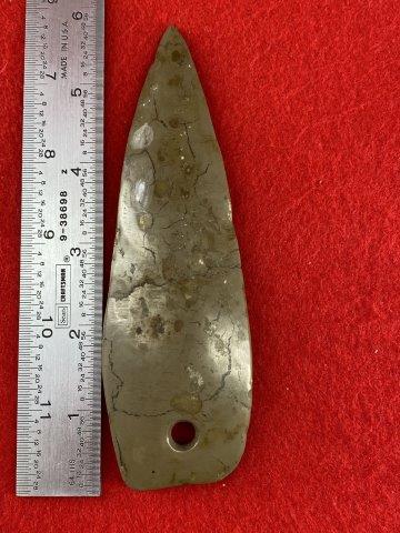 Pendant: Please see ruler for the measurement. These items are from the George Baker Collection from Central Arkansas. KEY WORDS: NATIVE AMERICAN INDIAN ARTIFACT ARTIFACTS ARROWHEAD ARROWHEADS MISSISSIPPIAN QU