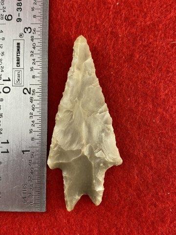 Very Nice Arrowhead from George Baker Collection: Please see ruler for the measurement. These items are from the George Baker Collection from Central Arkansas. KEY WORDS: NATIVE AMERICAN INDIAN ARTIFACT ARTIFACTS ARROWHEAD ARROWHEADS MISSISSIPPIAN QU