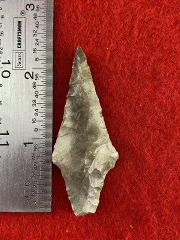 Very Nice Arrowhead from George Baker Collection: Please see ruler for the measurement. These items are from the George Baker Collection from Central Arkansas. KEY WORDS: NATIVE AMERICAN INDIAN ARTIFACT ARTIFACTS ARROWHEAD ARROWHEADS MISSISSIPPIAN QU