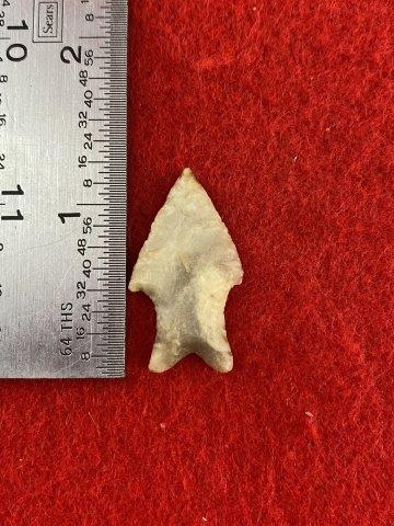 Very Nice Arrowhead from George Baker Collection: Please see ruler for the measurement. These items are from the George Baker Collection from Central Arkansas. KEY WORDS: NATIVE AMERICAN INDIAN ARTIFACT ARTIFACTS ARROWHEAD ARROWHEADS MISSISSIPPIAN QU