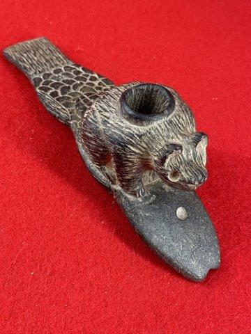 Double Effigy Beaver / Carp  Steatite Pipe   Indian Artifact Arrowhead (1 of 11)