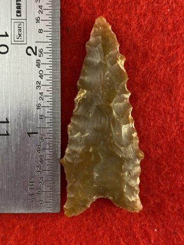 Dalton Indian Artifact Arrowhead: This is 2&3/8 inches long. It is from Missouri. KEY WORDS: NATIVE AMERICAN INDIAN ARTIFACT ARTIFACTS ARROWHEAD ARROWHEADS MISSISSIPPIAN QUAPAW CADDO POTTERY COINS